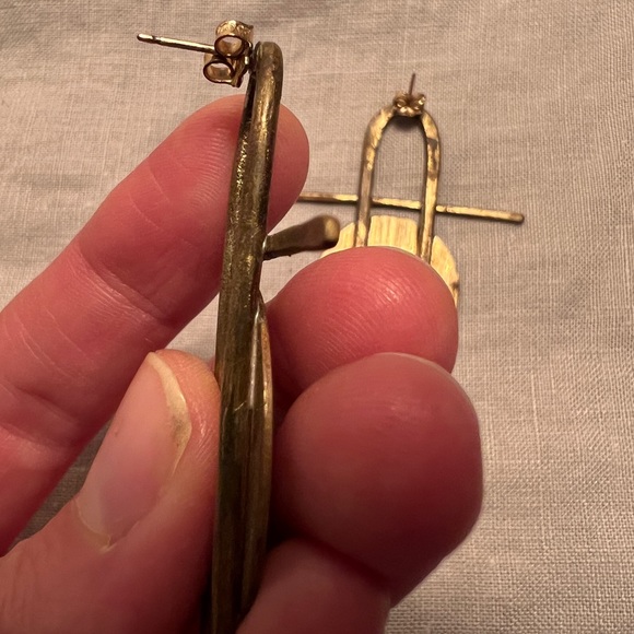 Handmade artisan geometric solid brass statement earrings modern - Picture 5 of 7